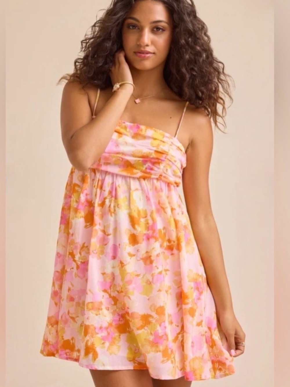 Altar’d State Watercolor Floral Cami Mini Dress Pink Orange Size Large NWT